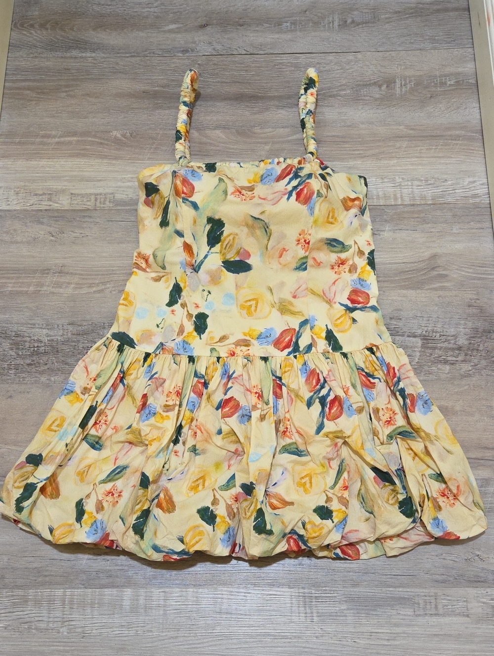 ASTR the Label Women's Keyla Drop Waist Butter Yellow & Floral Dress Womens L